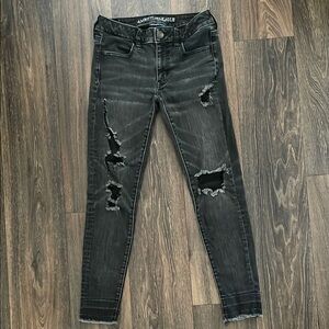 American Eagle Outfitters Black Skinny Jeans with Distressed Details